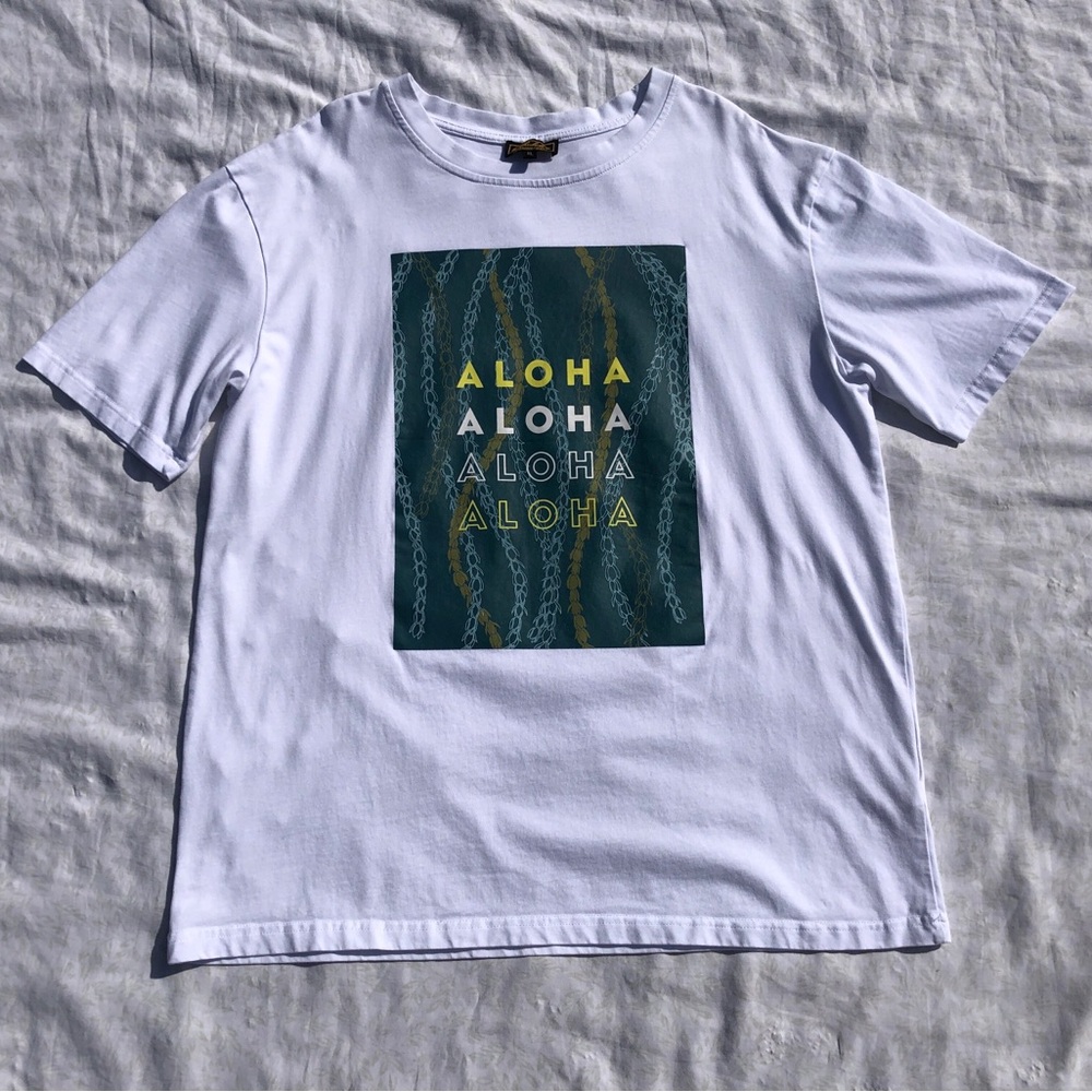 Kahala Honolulu Hawaii Men's XL Aloha Graphic T Shirt White Cotton Tropical Tee